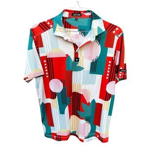 Bad Birdie Albatross Golf Polo Shirt Mens M Red Short Sleeve Abstract Floral